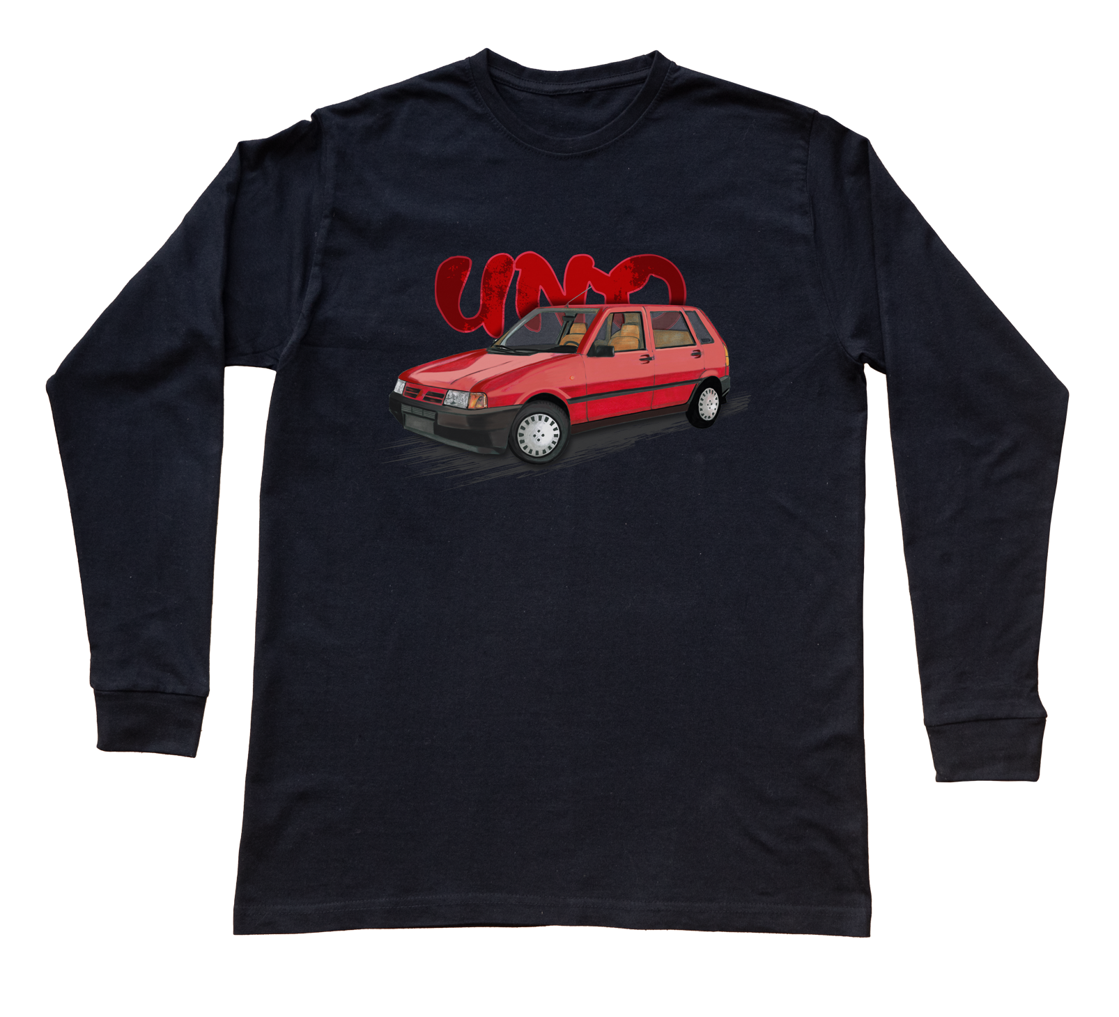 Fiat Uno — bluzka z długim rękawem (Rozmiar: 9 - 11 lat; Kolor koszulki: czarny; Rodzaj nadruku: Fiat Uno)