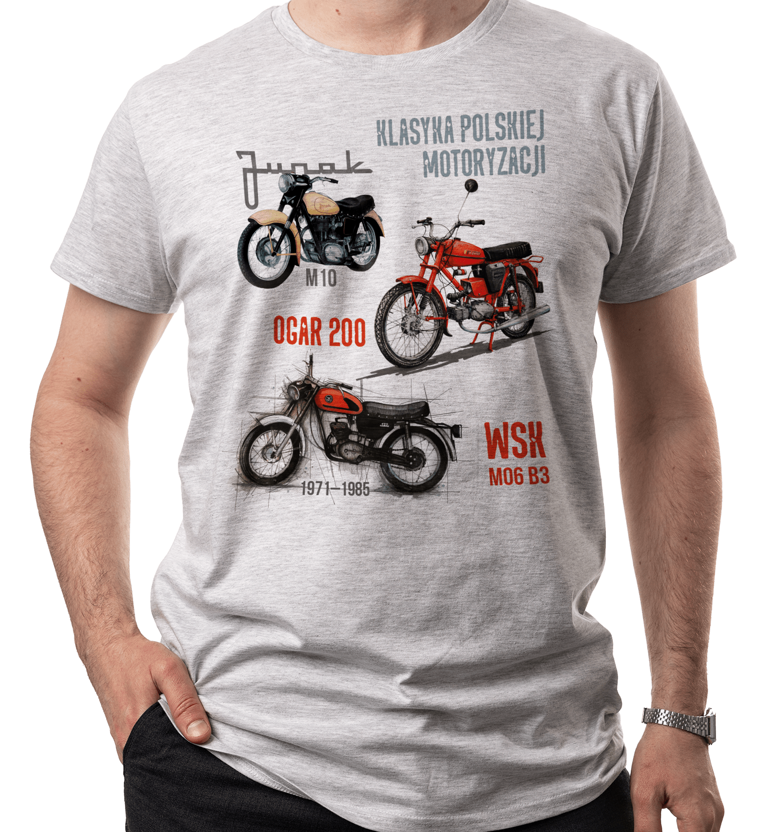 Koszulka dla motocyklisty (Kolor koszulki: jasnoszary melanż; Rozmiar: S (męska); Rodzaj nadruku: MOTMIX)