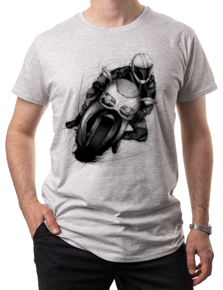 Ścigacz — koszulka (Kolor koszulki: jasnoszary melanż; Rozmiar: 3XL (męska); Rodzaj nadruku: Ścigacz)