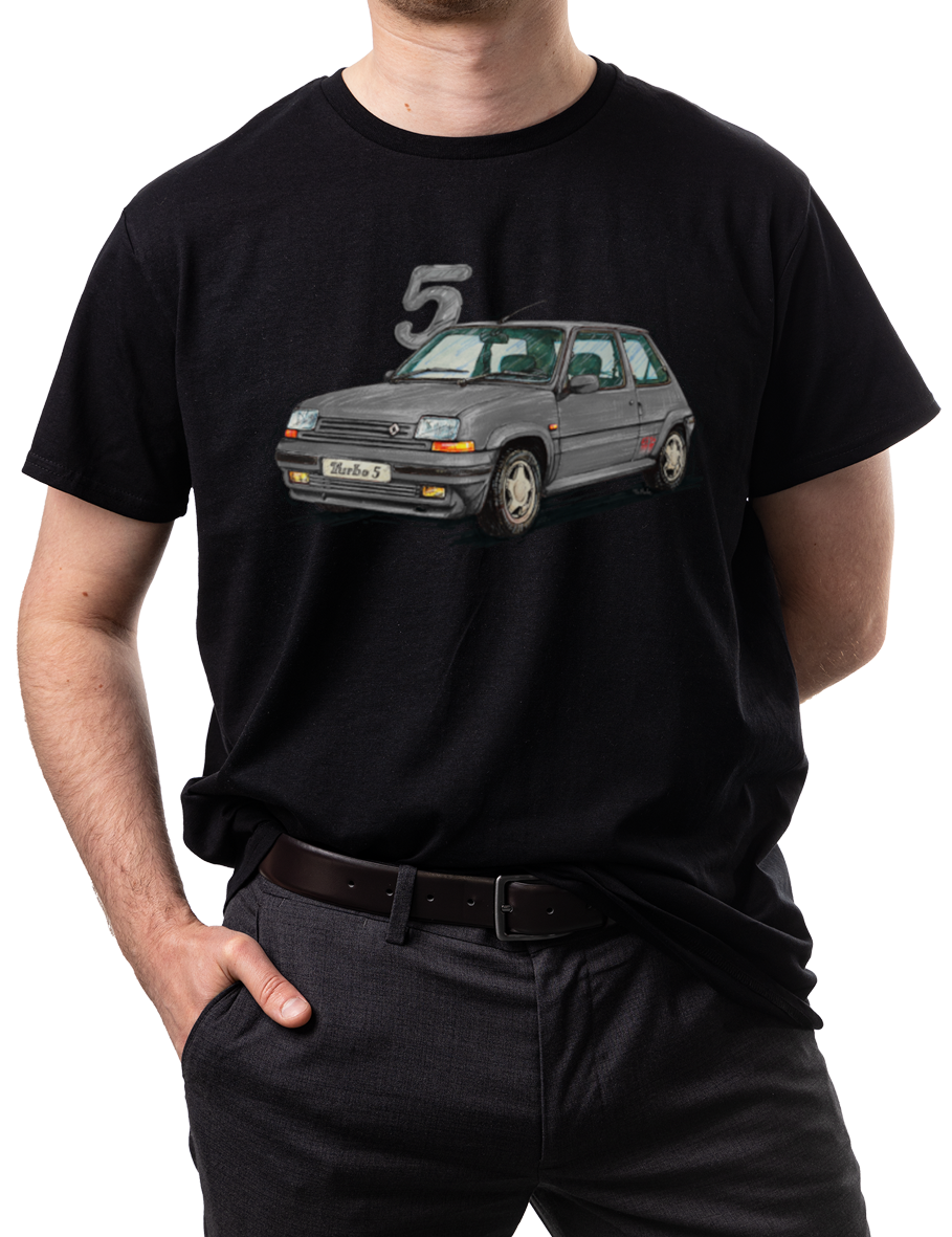 Renault 5 — koszulka (Kolor koszulki: czarny; Rozmiar: 3XL (męska); Rodzaj nadruku: Renault 5)