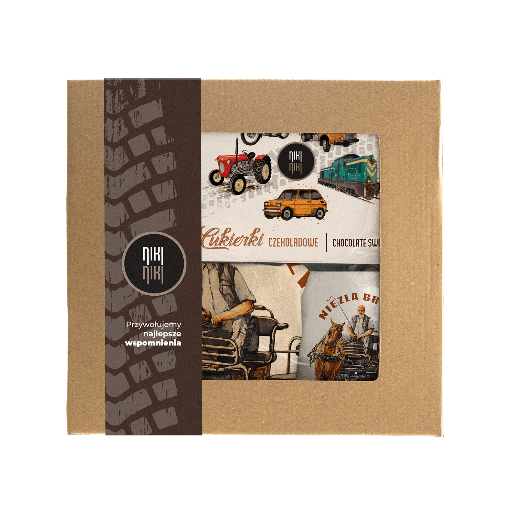 Bryczka — paczka (Zawartość paczki: koszulka, torba, kubek, słodycze; Rozmiar koszulki / bluzy: S (męska); Kolor koszulki / bluzy: jasnoszary melanż;