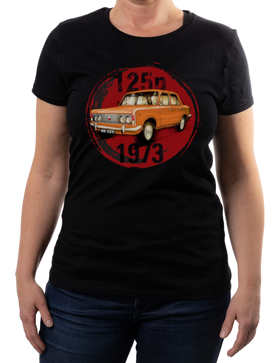 Fiat 125p — koszulka (Kolor koszulki: czarny; Rozmiar: XXL (damska); Rodzaj nadruku: Fiat 125p)