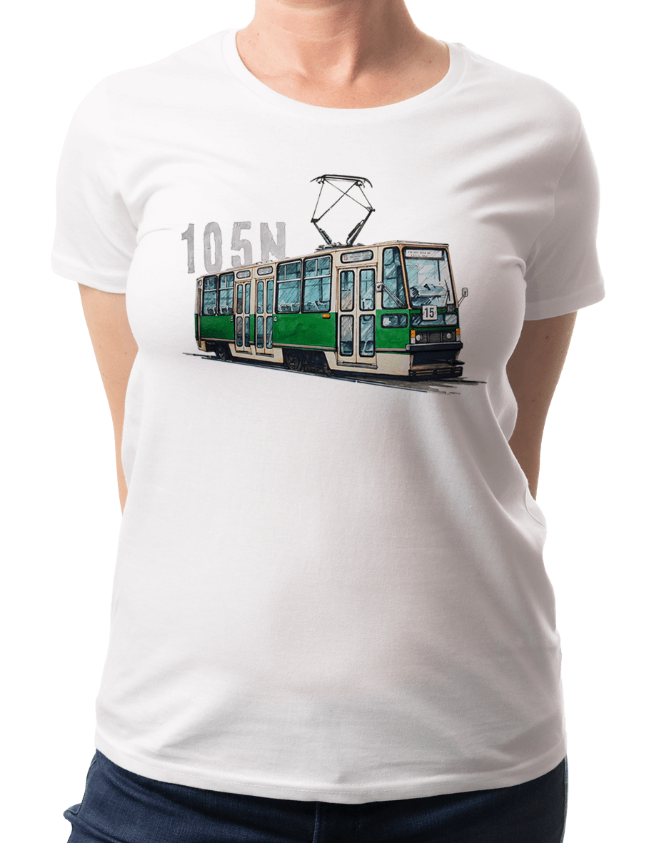 Konstal 105N — koszulka (Kolor koszulki: biały; Rozmiar: 3XL (damska); Rodzaj nadruku: Konstal 105N)