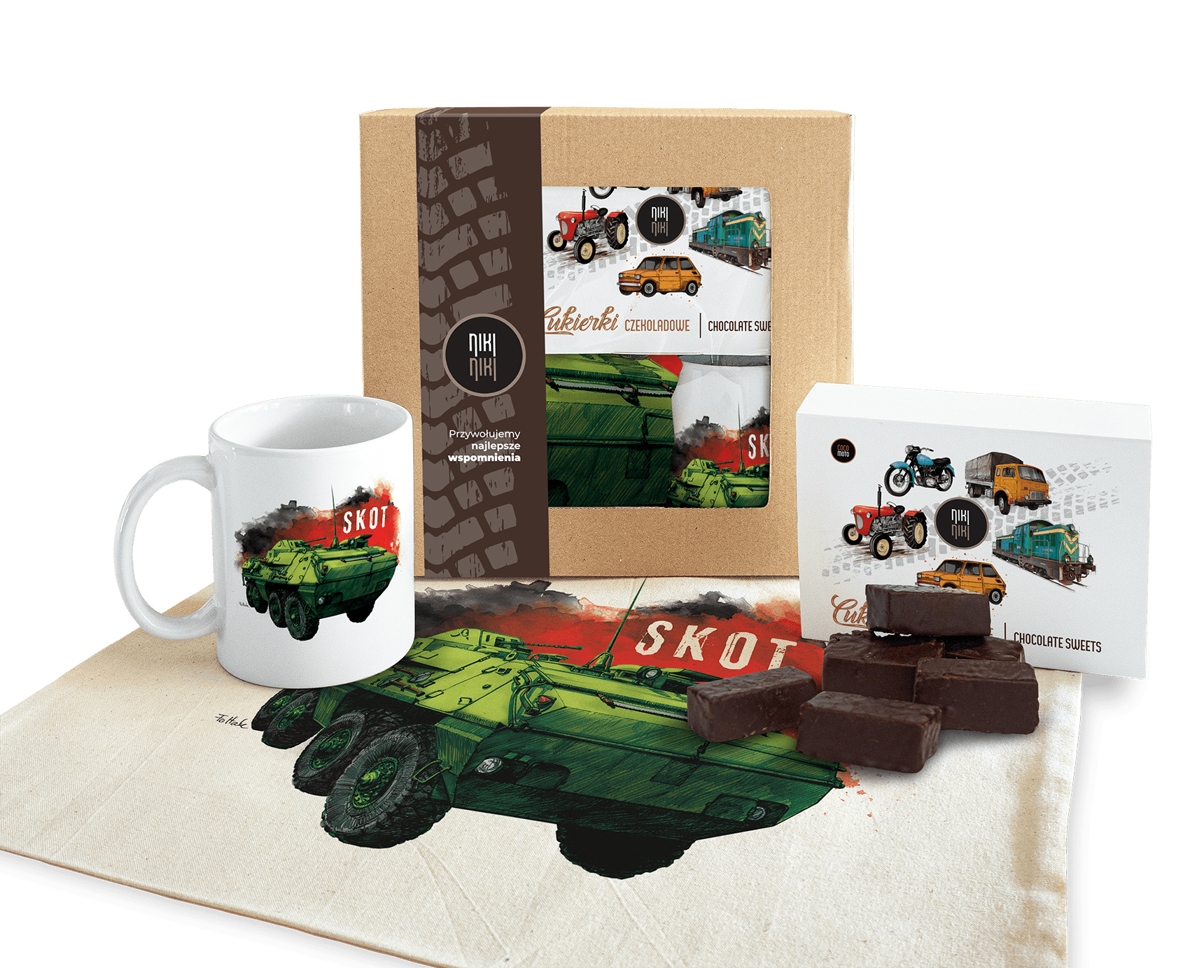 SKOT — paczka (Zawartość paczki: bluza, torba, kubek, słodycze; Rozmiar koszulki / bluzy: XS; Kolor koszulki / bluzy: czarny; Rodzaj nadruku: SKOT)