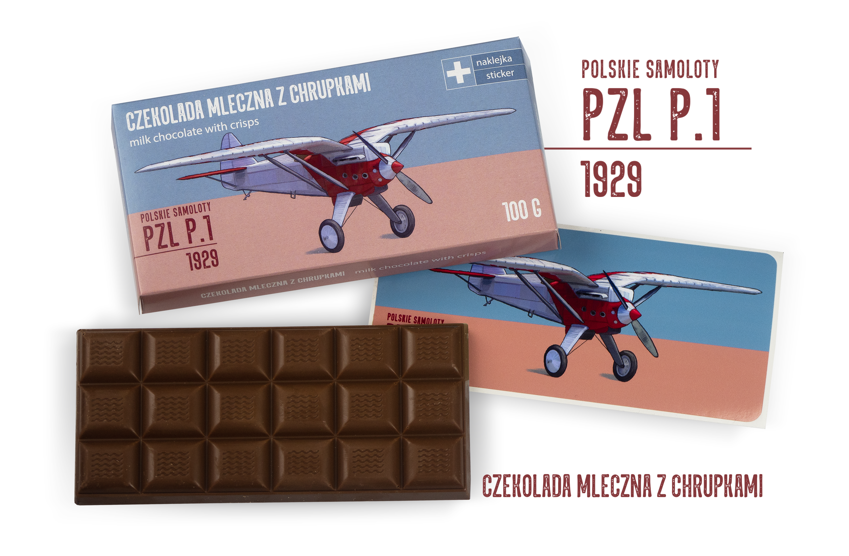 PZL P.1 — czekolada mleczna z chrupkami z naklejką& CocoMoto