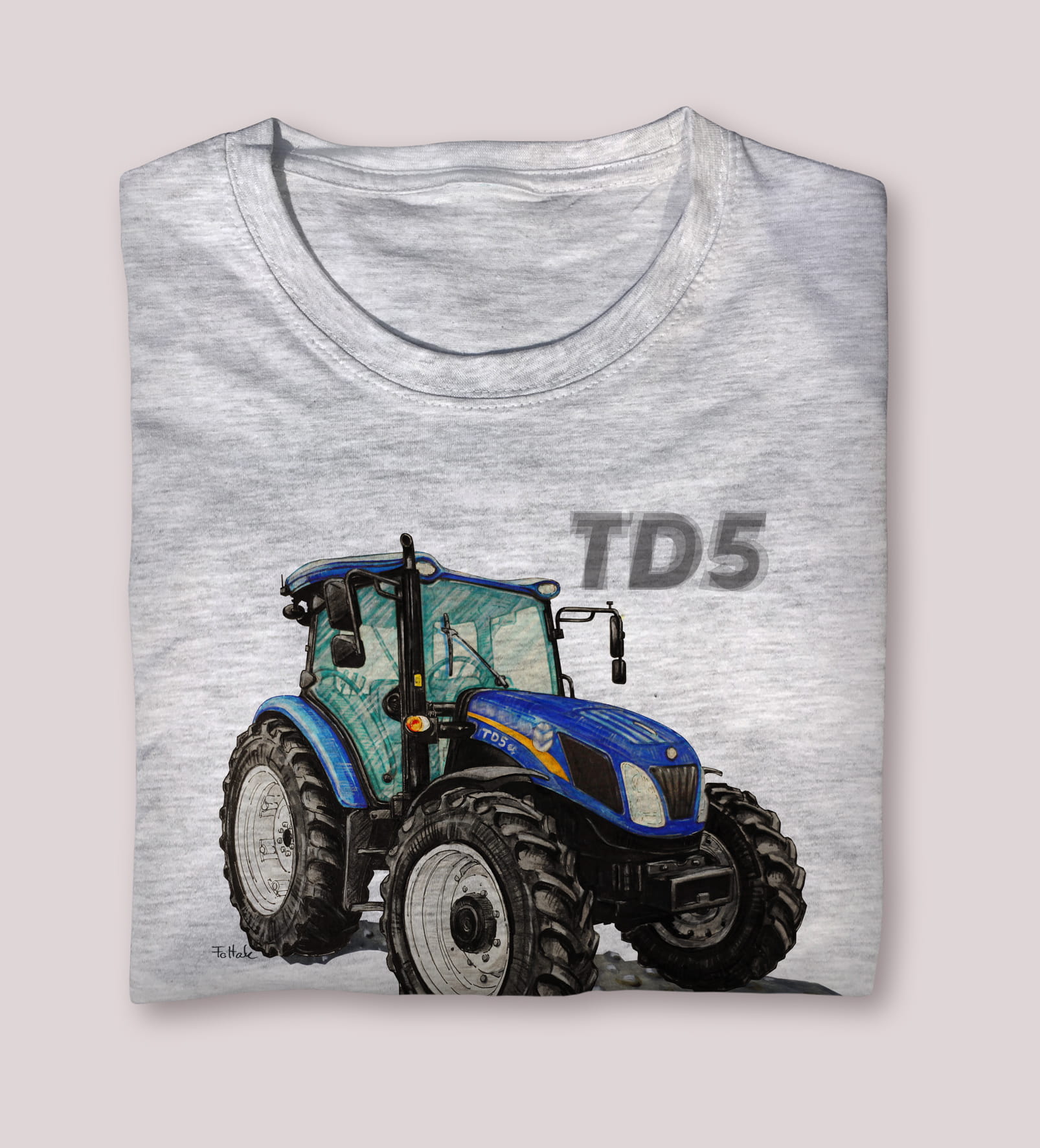 New Holland — koszulka (Kolor koszulki: jasnoszary melanż; Rozmiar: 12 - 14 lat; Rodzaj nadruku: New Holland)