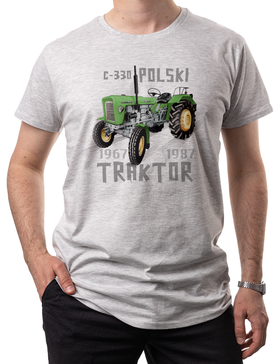 Ursus C-330 — koszulka (Kolor koszulki: jasnoszary melanż; Rozmiar: M (męska); Rodzaj nadruku: Ursus C-330)