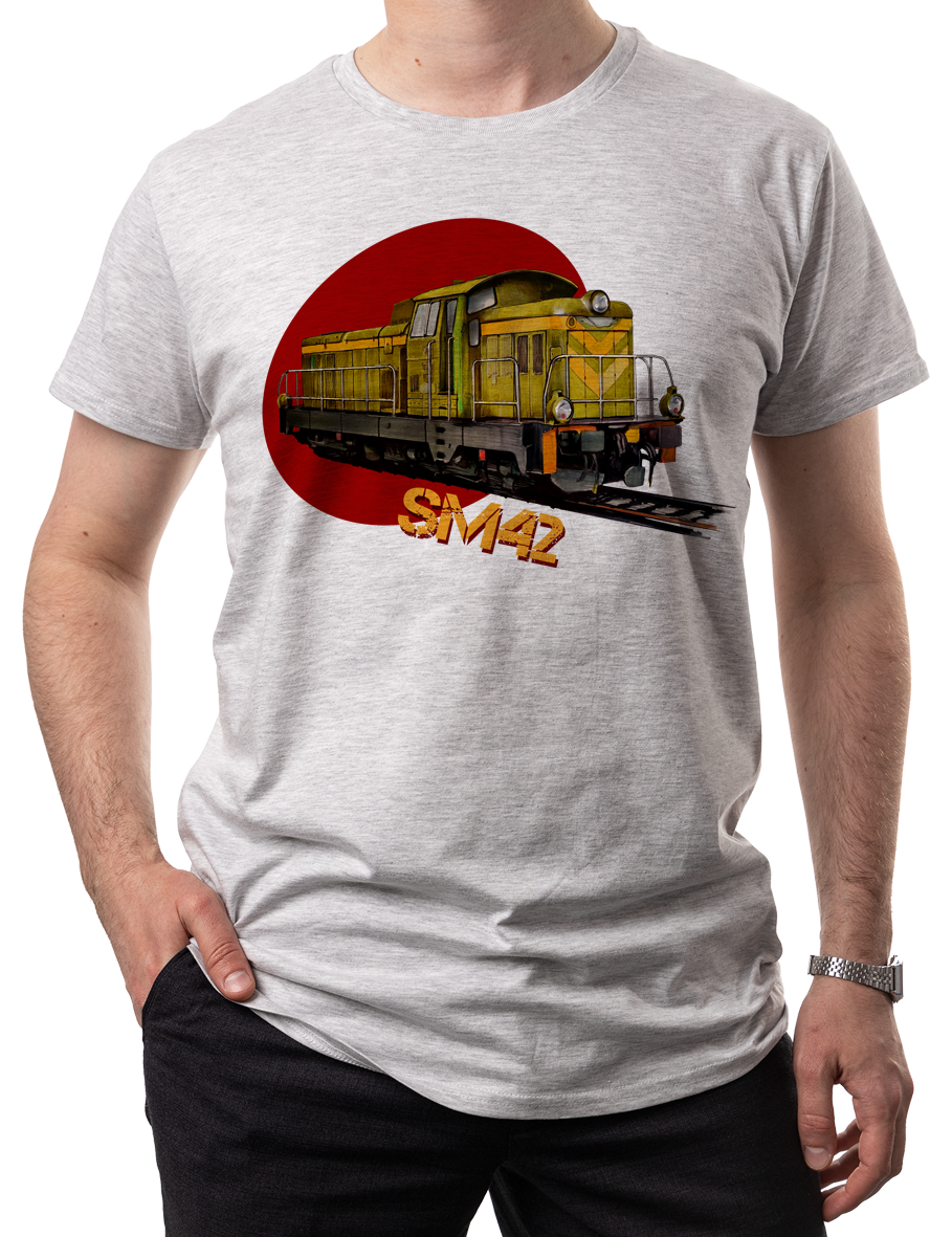 SM42 Stonka — koszulka (Kolor koszulki: jasnoszary melanż; Rozmiar: S (męska); Rodzaj nadruku: SM42 Stonka)