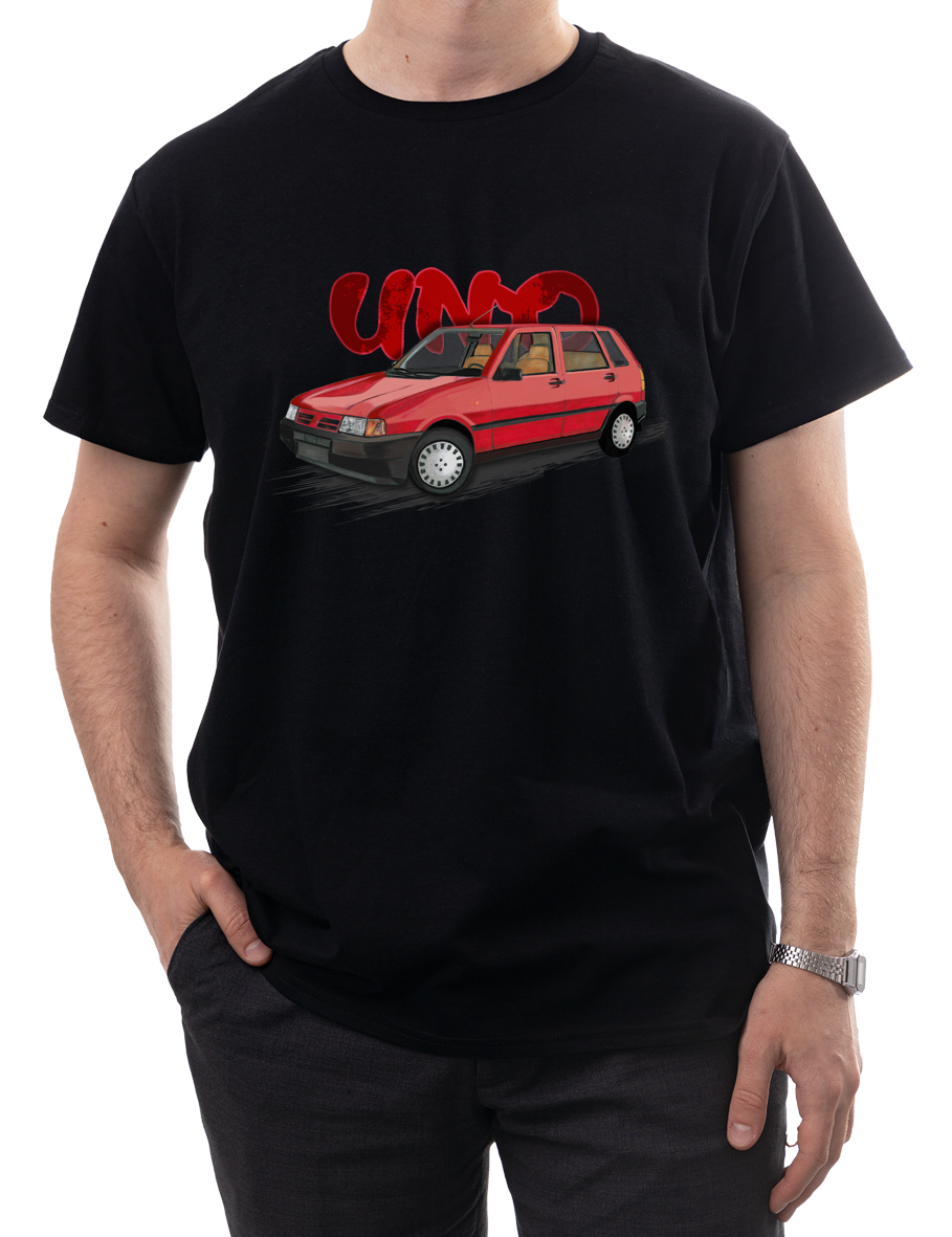 Fiat Uno — koszulka (Kolor koszulki: czarny; Rozmiar: 3XL (męska); Rodzaj nadruku: Fiat Uno)