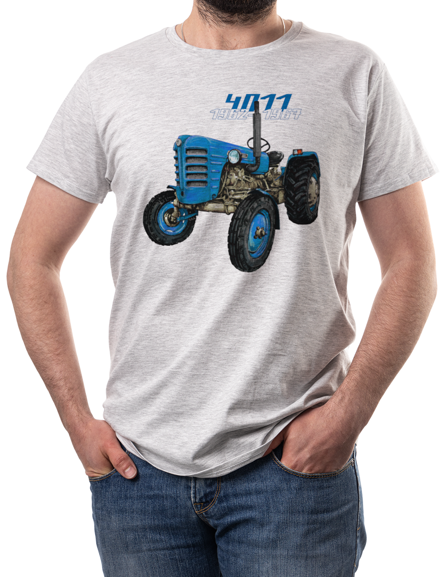 Zetor 4011 — koszulka (Kolor koszulki: jasnoszary melanż; Rozmiar: XXL (męska); Rodzaj nadruku: Zetor 4011)
