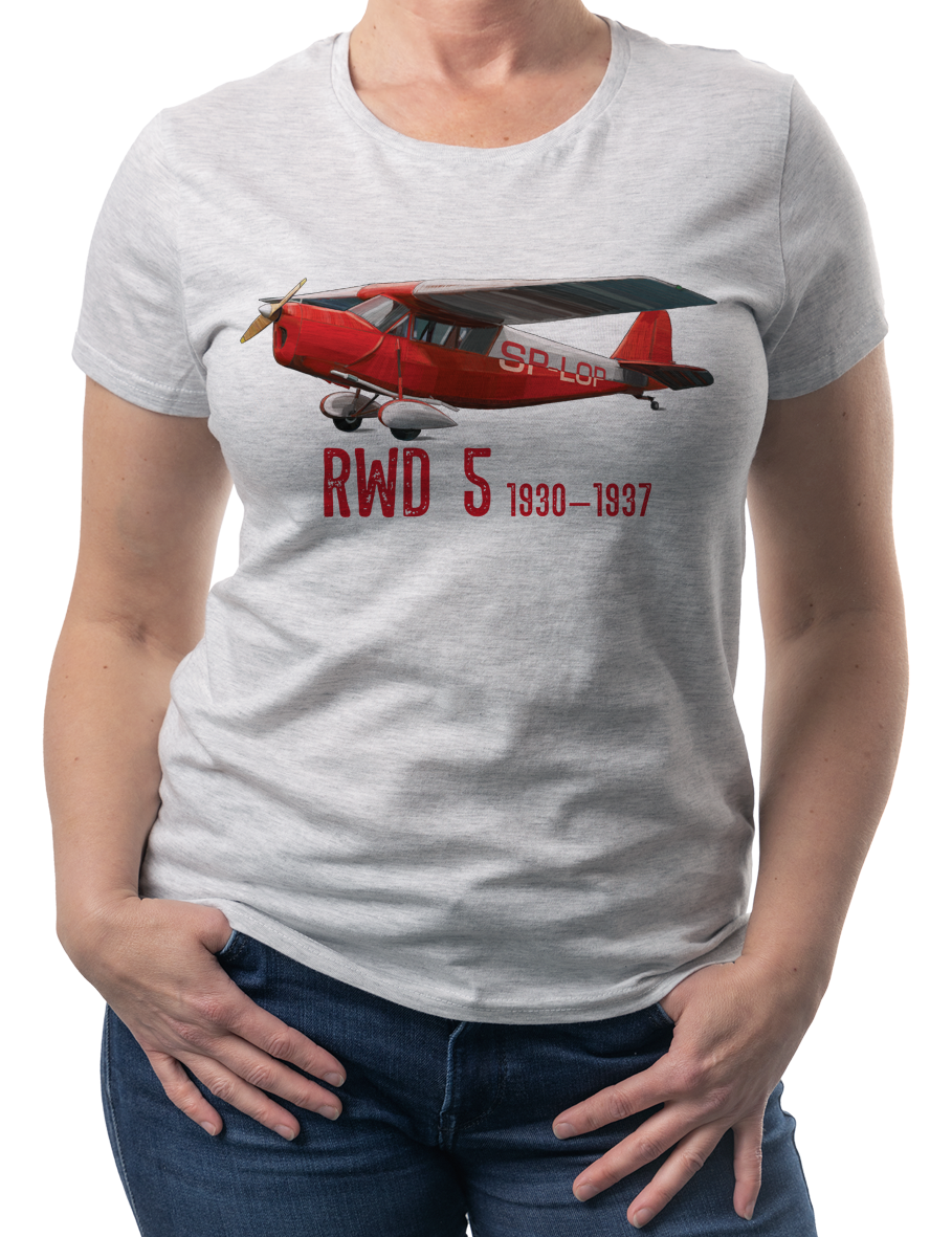 RWD-5 — koszulka (Kolor koszulki: jasnoszary melanż; Rozmiar: L (damska); Rodzaj nadruku: RWD-5)
