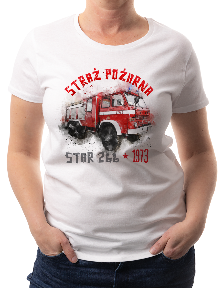 Straż Pożarna — koszulka (Kolor koszulki: biały; Rozmiar: XXL (damska); Rodzaj nadruku: Straż Pożarna)
