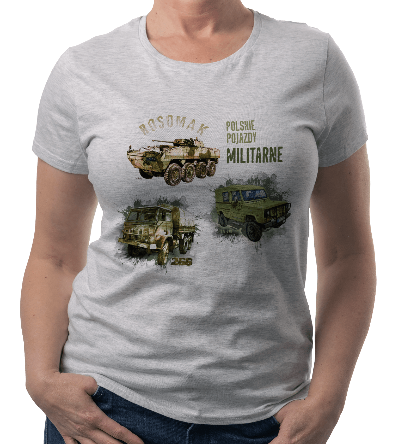 Koszulka dla fana militariów (Kolor koszulki: jasnoszary melanż; Rozmiar: XL (damska); Rodzaj nadruku: MILMIX)