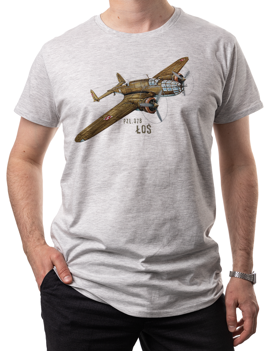 Łoś — koszulka (Kolor koszulki: jasnoszary melanż; Rozmiar: 3XL (męska); Rodzaj nadruku: Łoś)