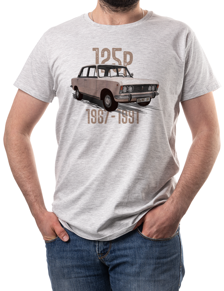 Duży Fiat — koszulka (Kolor koszulki: jasnoszary melanż; Rozmiar: 5XL (męska); Rodzaj nadruku: Duży Fiat)