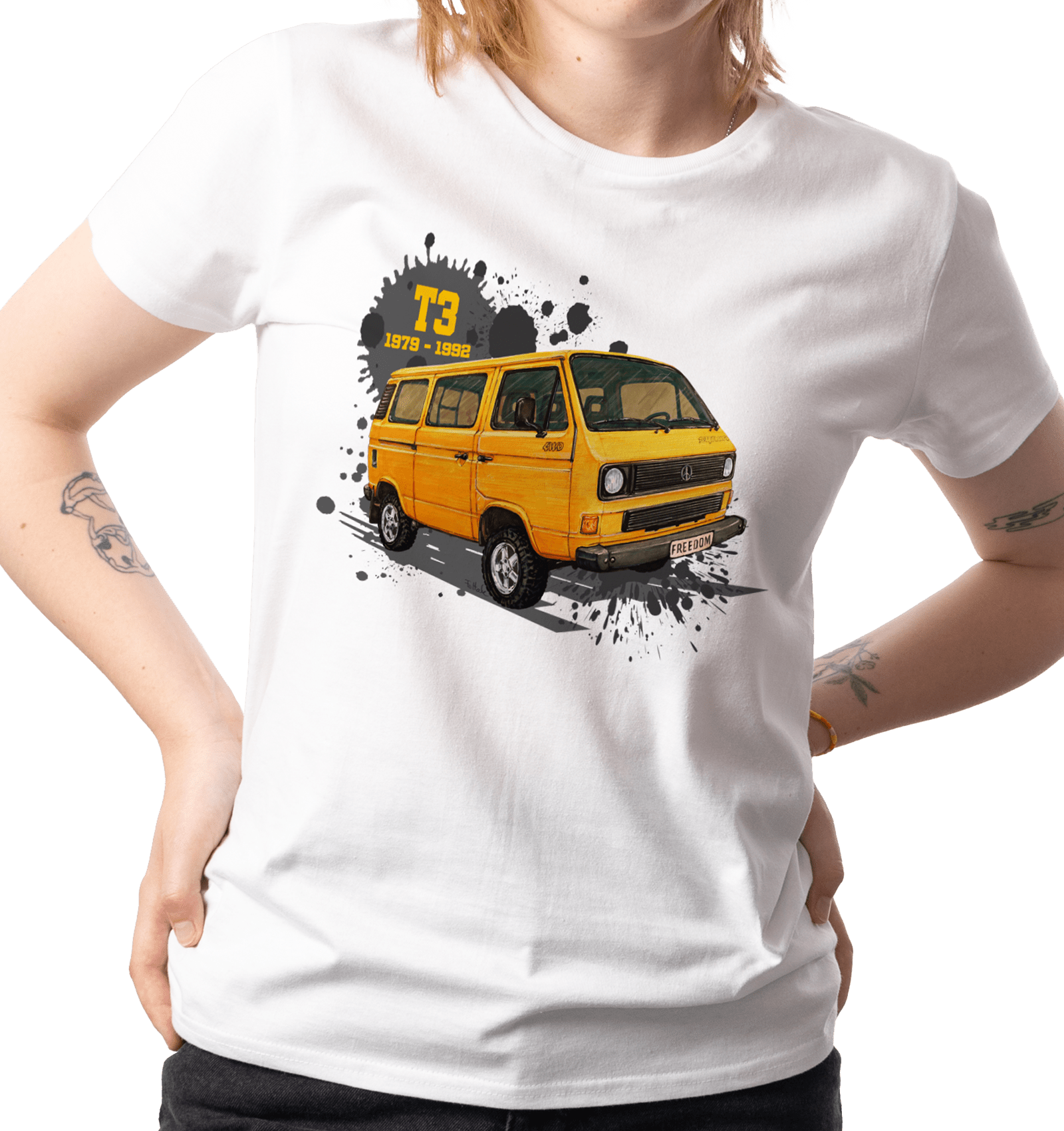 VW T3 — koszulka (Kolor koszulki: biały; Rozmiar: 3XL (damska); Rodzaj nadruku: VW T3)