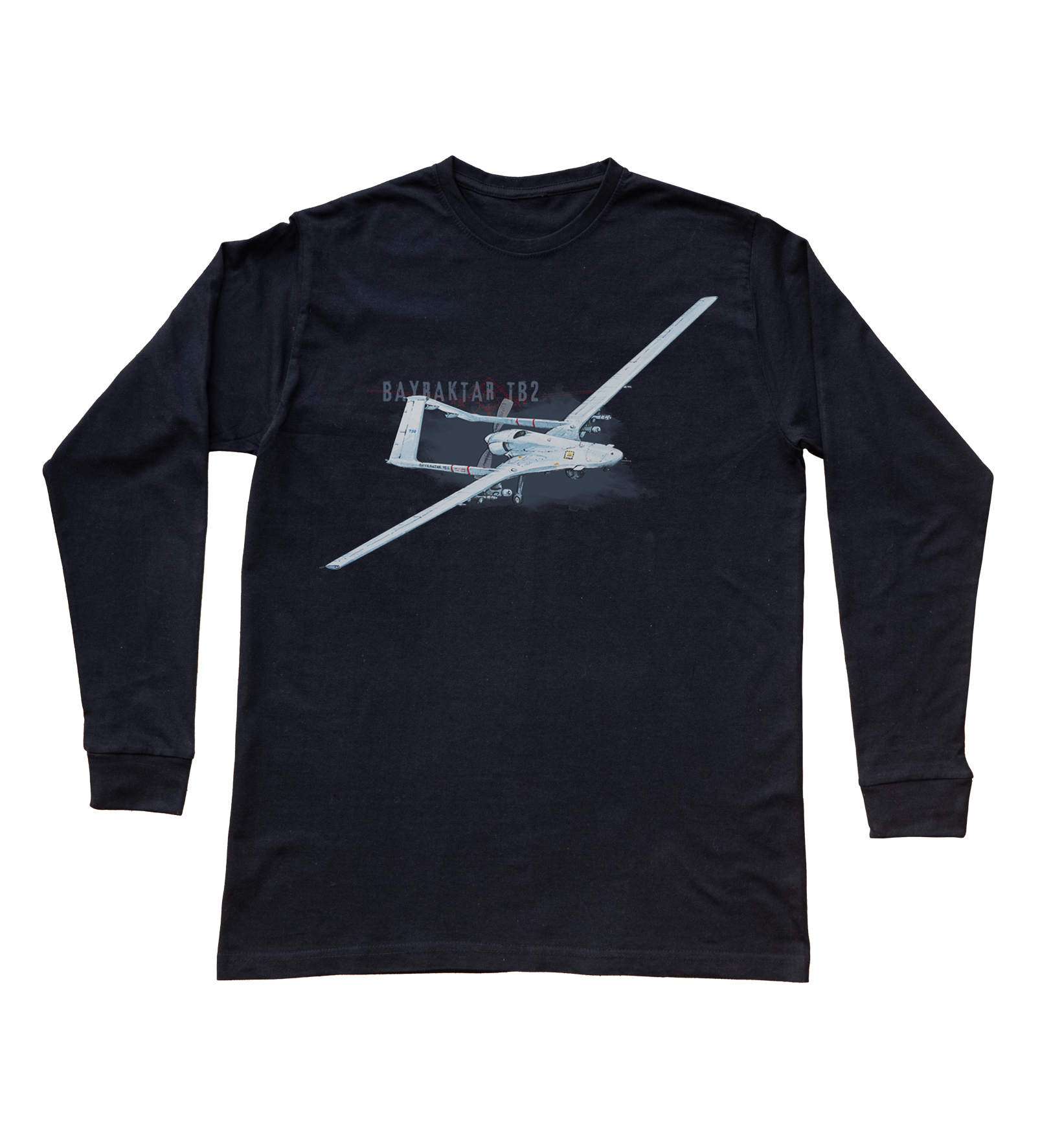 Bayraktar — bluzka z długim rękawem (Rozmiar: 12 - 14 lat; Kolor koszulki: czarny; Rodzaj nadruku: Bayraktar TB2)