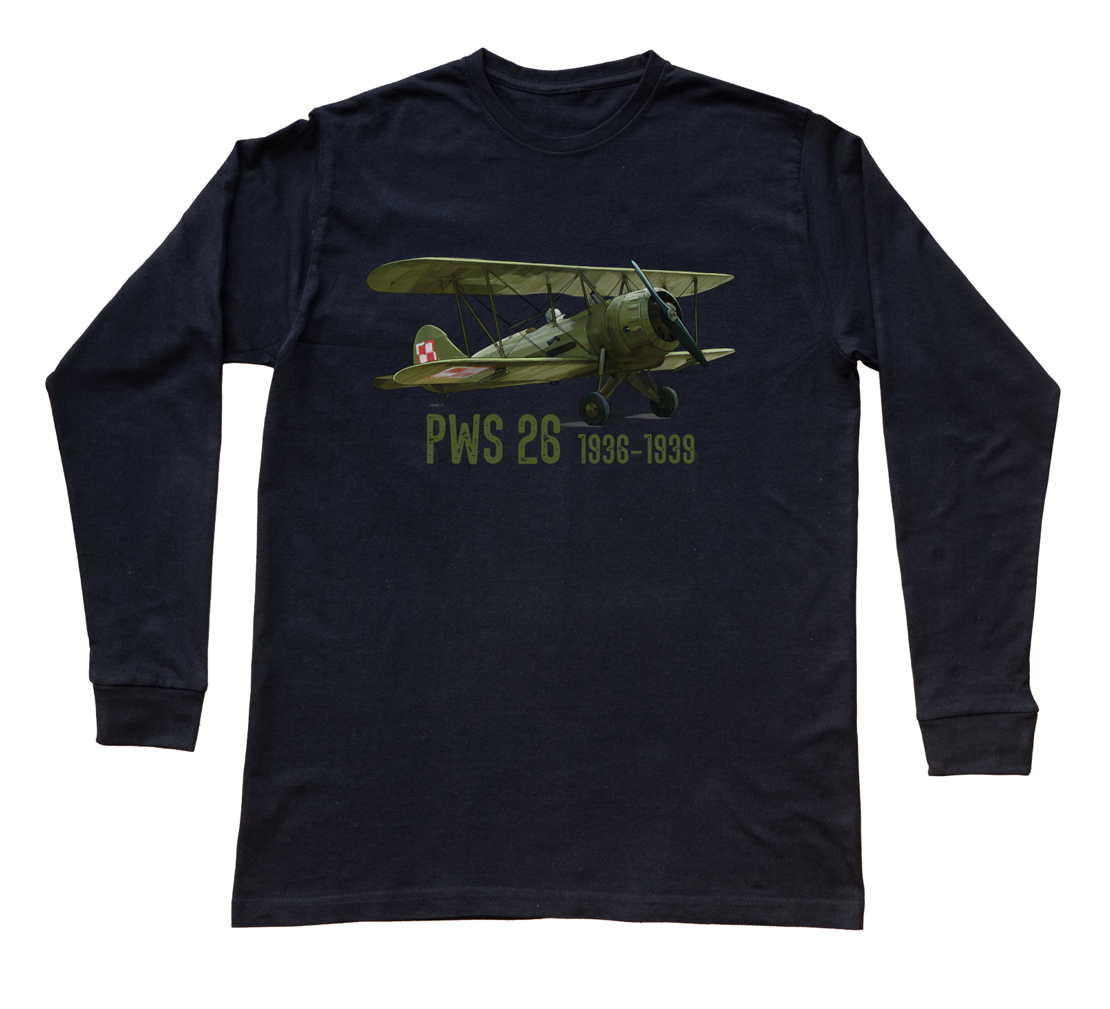 PWS-26 — bluzka z długim rękawem (Rozmiar: XS (dorosła); Kolor koszulki: czarny; Rodzaj nadruku: PWS-26)