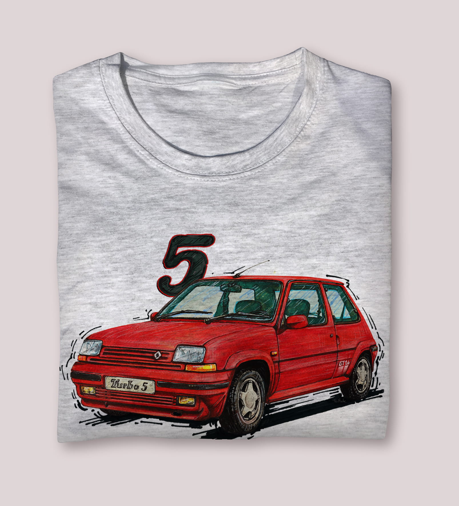 Renault 5 — koszulka (Kolor koszulki: jasnoszary melanż; Rozmiar: 3 - 4 lata; Rodzaj nadruku: Renault 5)