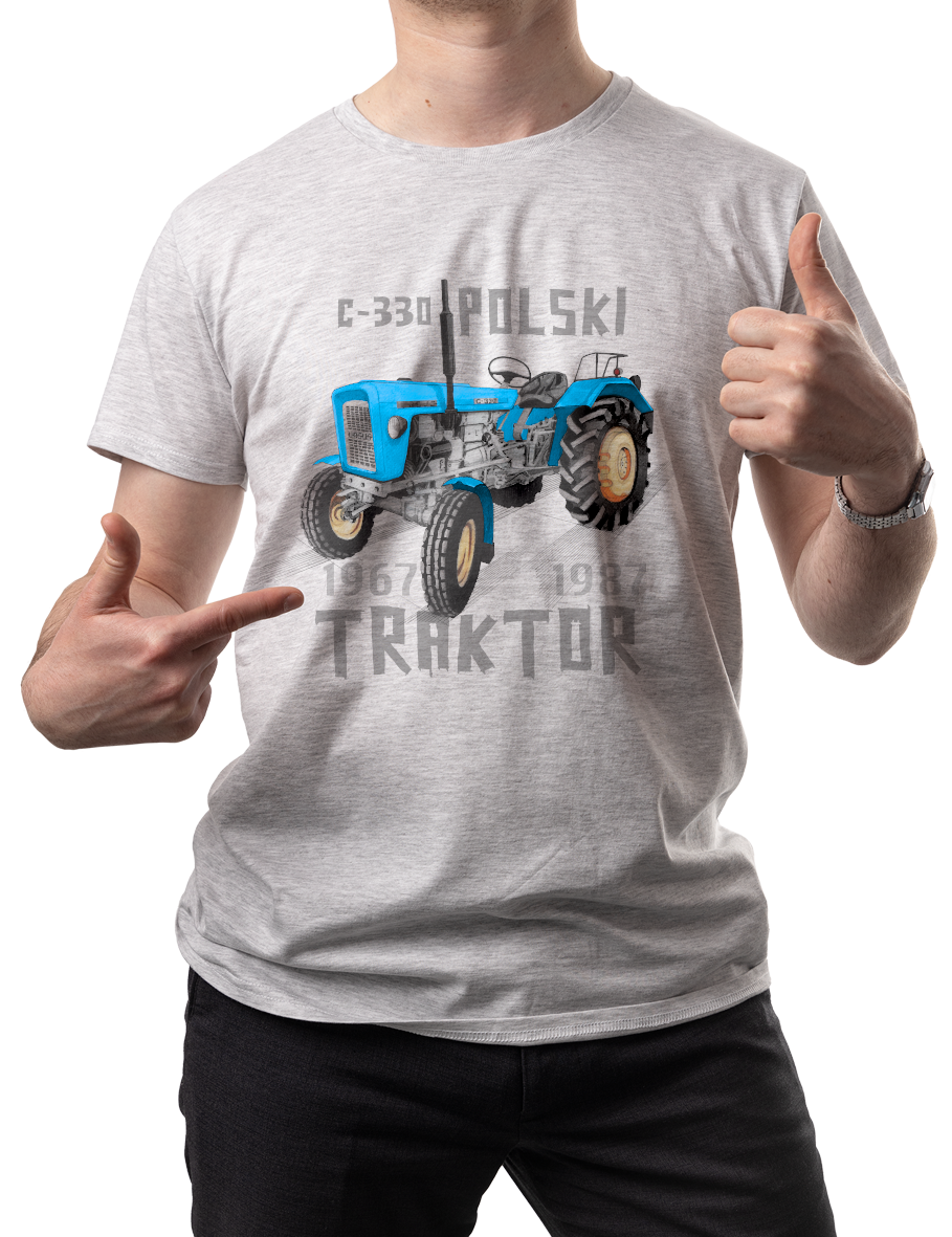 Ursus C-330 — koszulka (Kolor koszulki: jasnoszary melanż; Rozmiar: S (męska); Rodzaj nadruku: Ursus C-330)