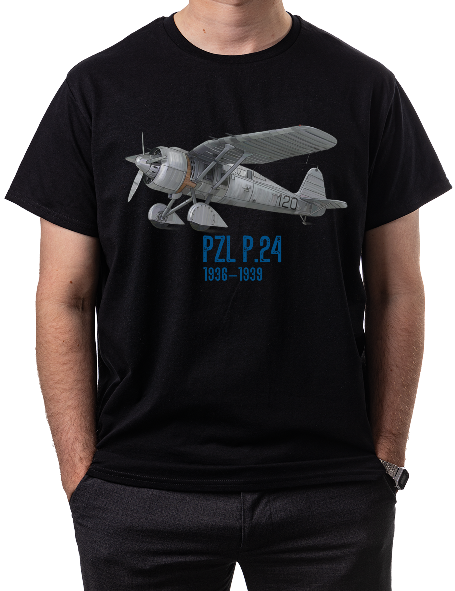 PZL P.24 — koszulka (Kolor koszulki: czarny; Rozmiar: 3 - 4 lata; Rodzaj nadruku: PZL P.24)