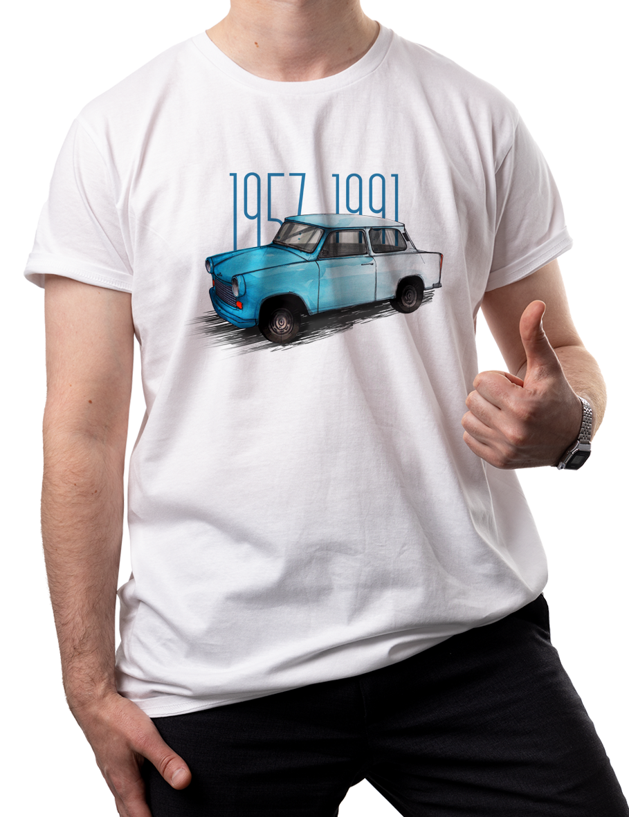 Trabant — koszulka (Kolor koszulki: biały; Rozmiar: XL (męska); Rodzaj nadruku: Trabant)