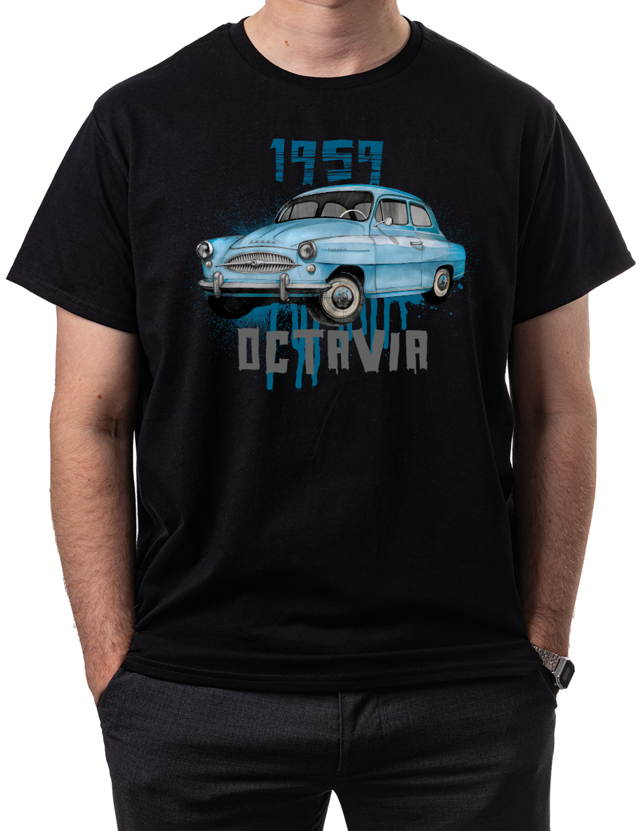 Škoda Octavia — koszulka (Kolor koszulki: czarny; Rozmiar: 5XL (męska); Rodzaj nadruku: Škoda Octavia)