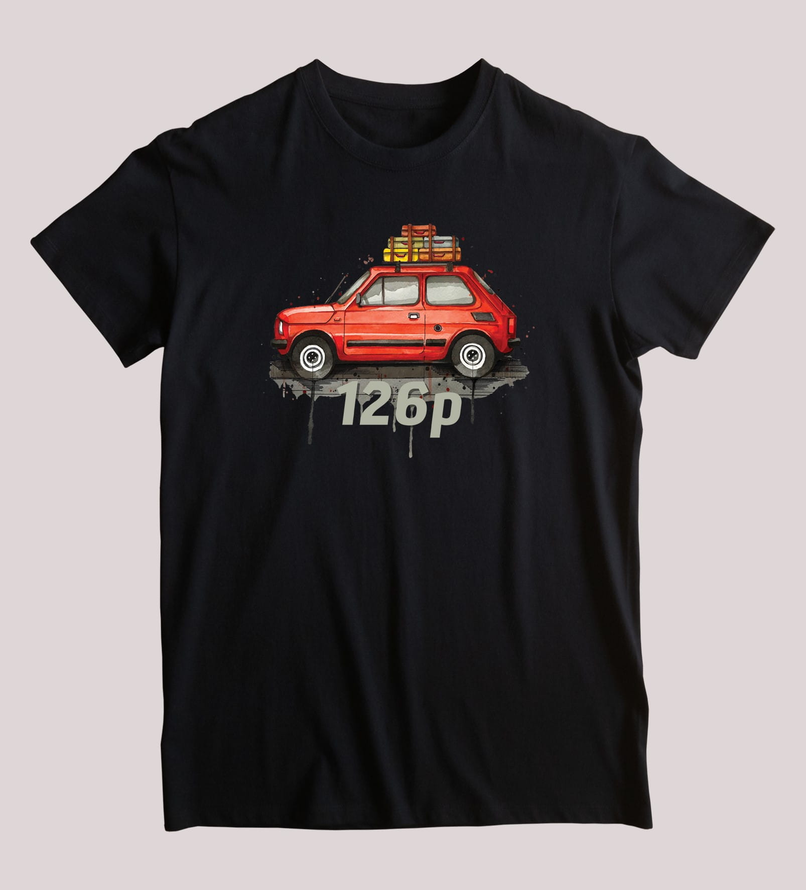 Fiat 126p — koszulka (Kolor koszulki: czarny; Rozmiar: 9 - 11 lat; Rodzaj nadruku: Fiat 126p)