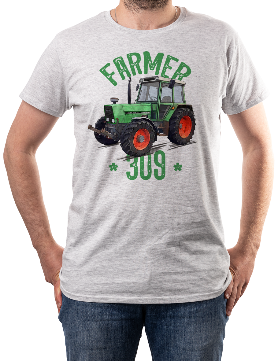 Fendt Farmer — koszulka (Kolor koszulki: jasnoszary melanż; Rozmiar: M (męska); Rodzaj nadruku: Fendt Farmer 309)