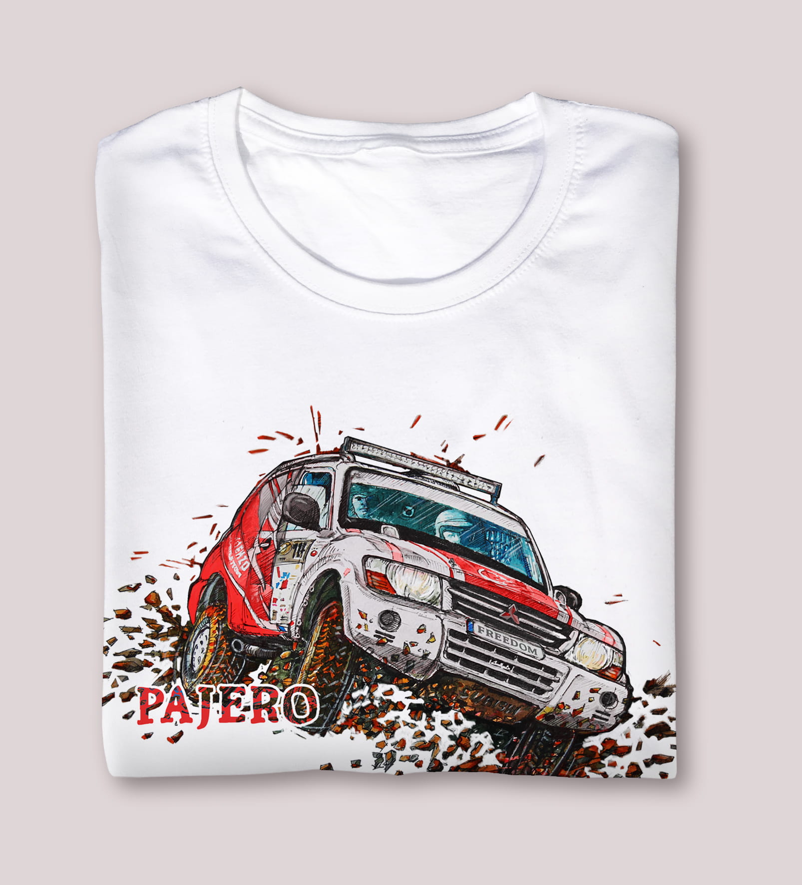 Mitsubishi Pajero — koszulka (Kolor koszulki: biały; Rozmiar: XL (damska); Rodzaj nadruku: Mitsubishi Pajero)