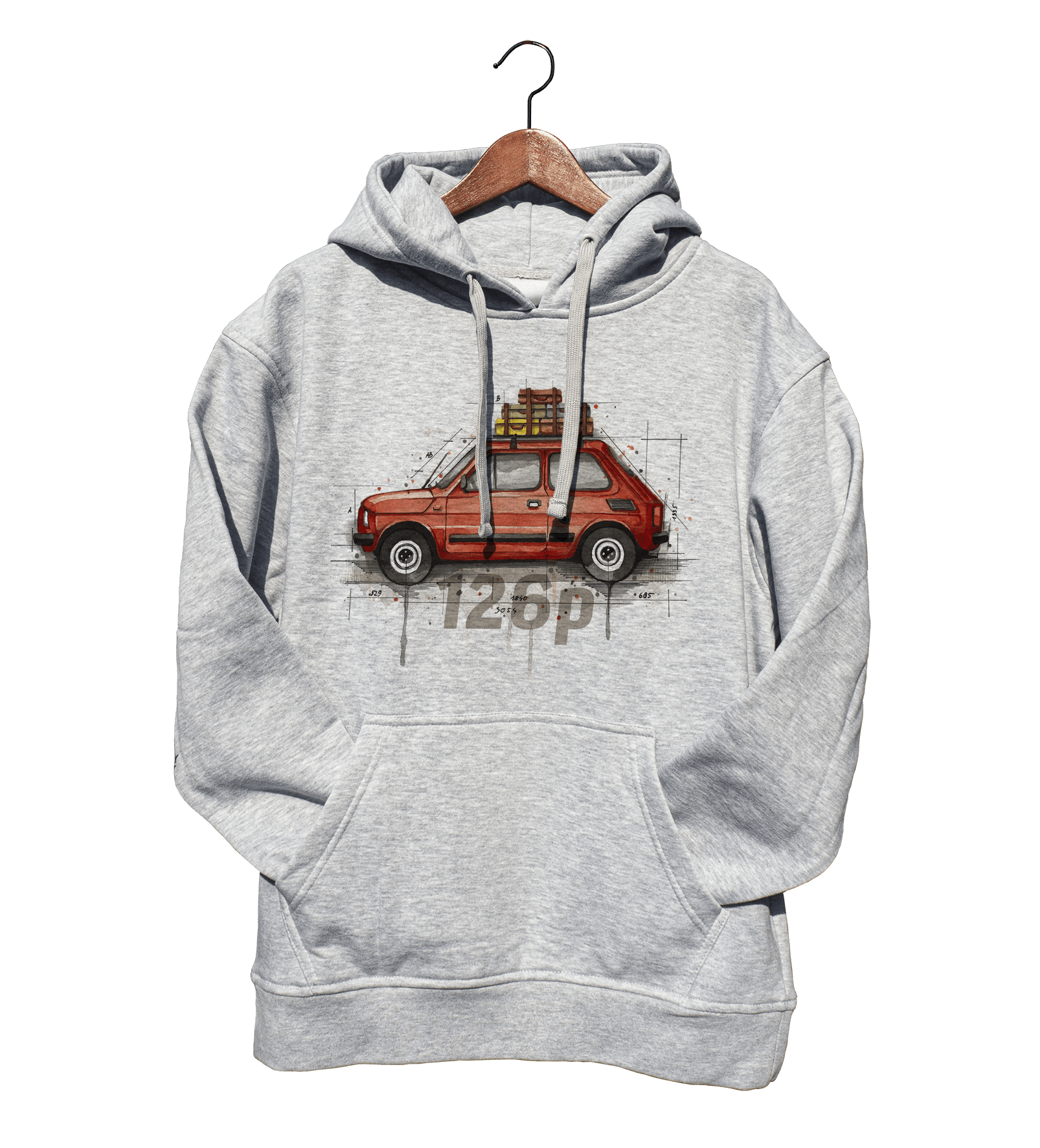 Fiat 126p — bluza (Rozmiar: 5 - 6 lat; Kolor bluzy: szary; Rodzaj nadruku: Fiat 126p)