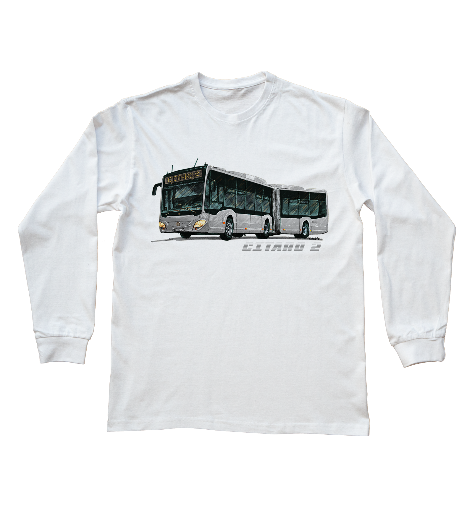 Mercedes-Benz Citaro — bluzka z długim rękawem (Rozmiar: 5 - 6 lat; Kolor koszulki: biały; Rodzaj nadruku: Mercedes-Benz Citaro)