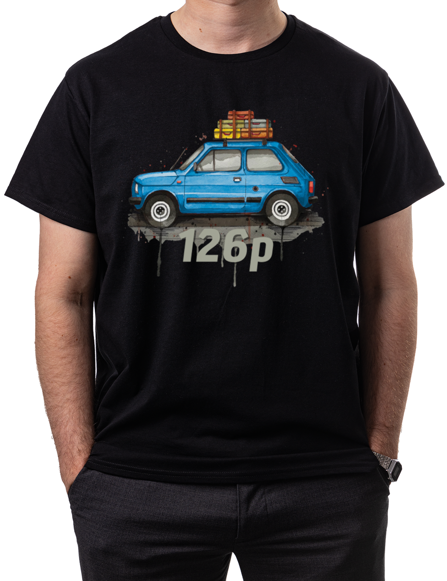 Fiat 126p — koszulka (Kolor koszulki: czarny; Rozmiar: 3XL (męska); Rodzaj nadruku: Fiat 126p)