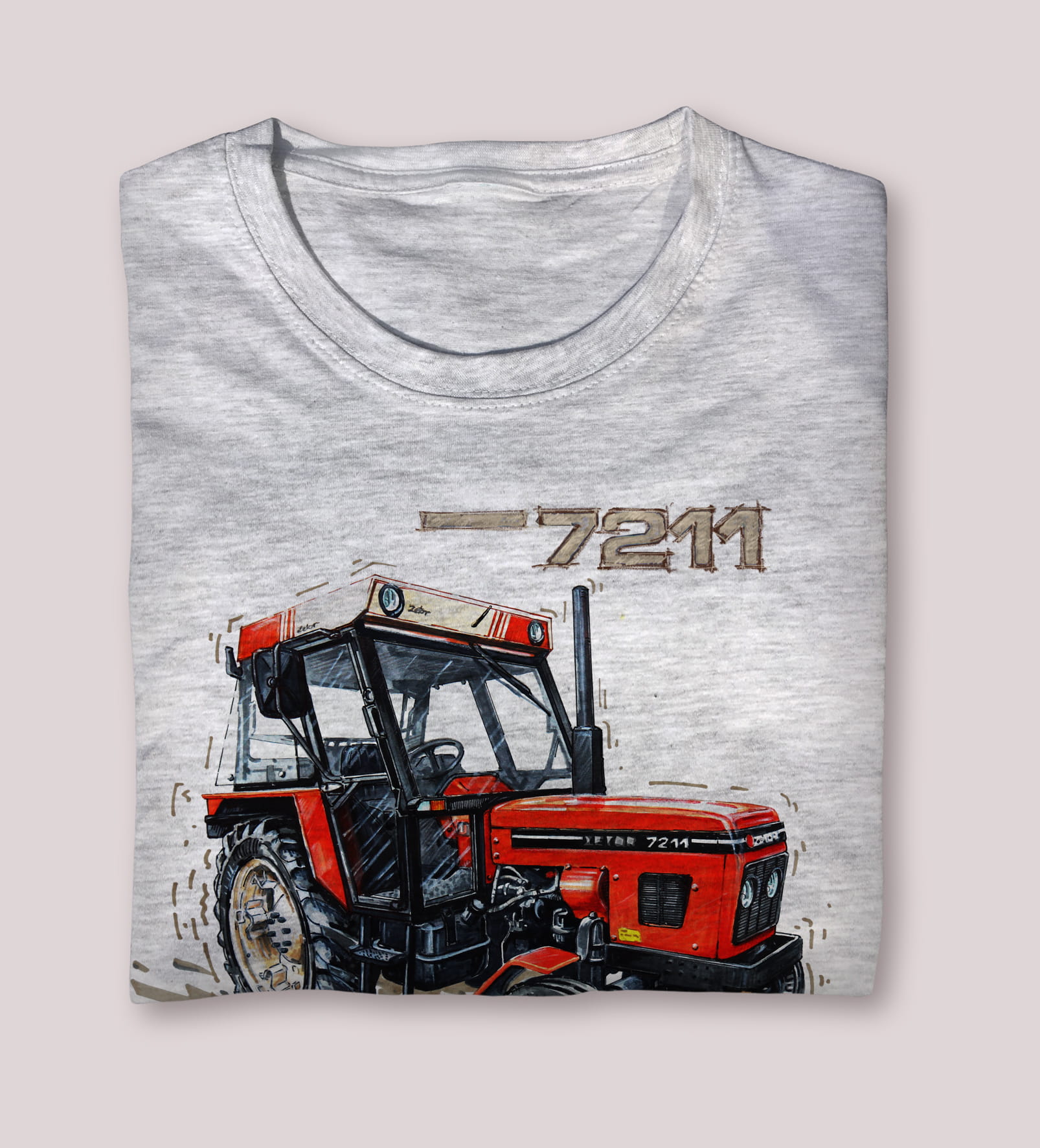 Zetor 7211 — koszulka (Kolor koszulki: jasnoszary melanż; Rozmiar: 12 - 14 lat; Rodzaj nadruku: Zetor 7211)