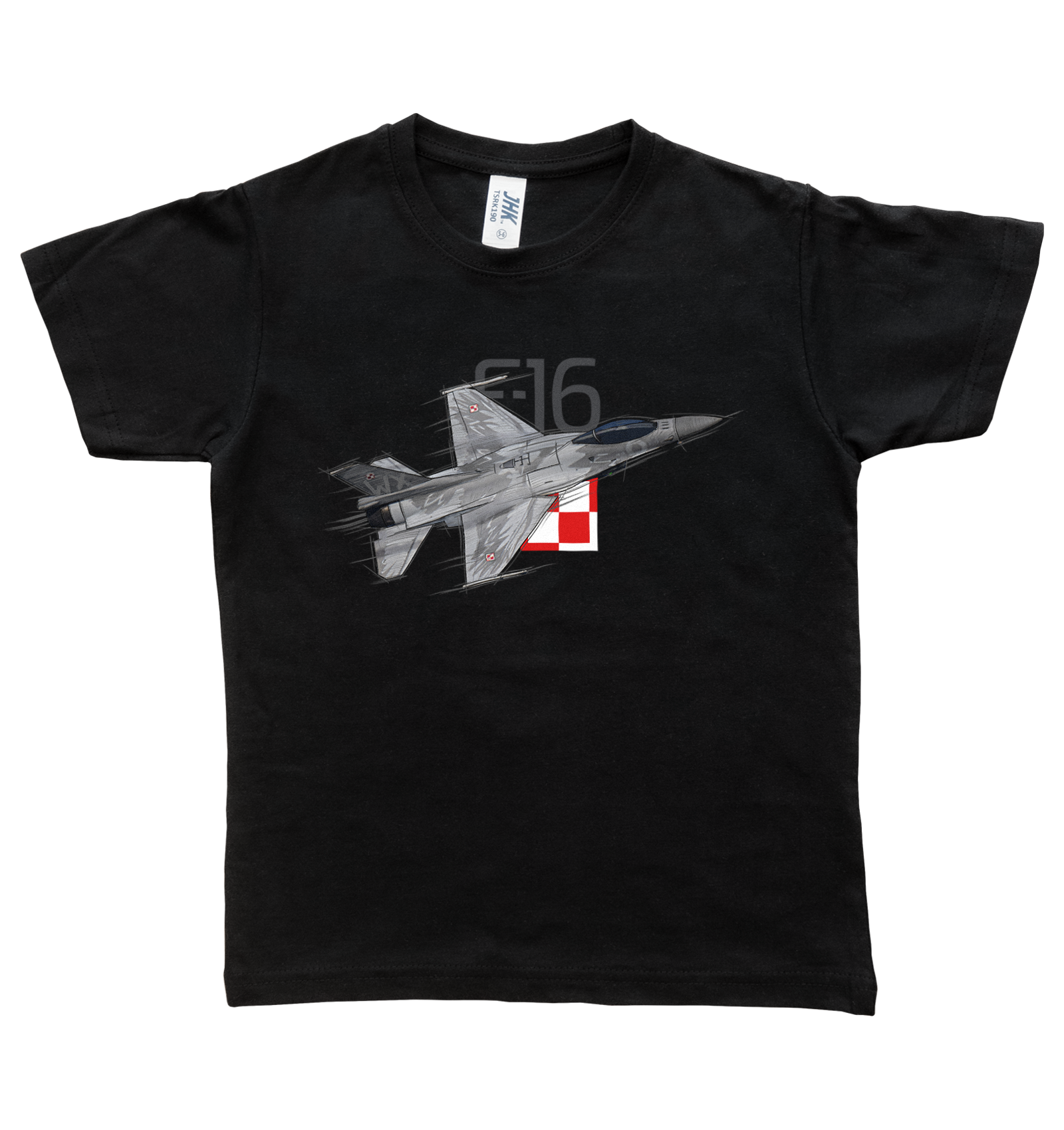 F-16 — koszulka (Kolor koszulki: czarny; Rozmiar: 7 - 8 lat; Rodzaj nadruku: F-16)