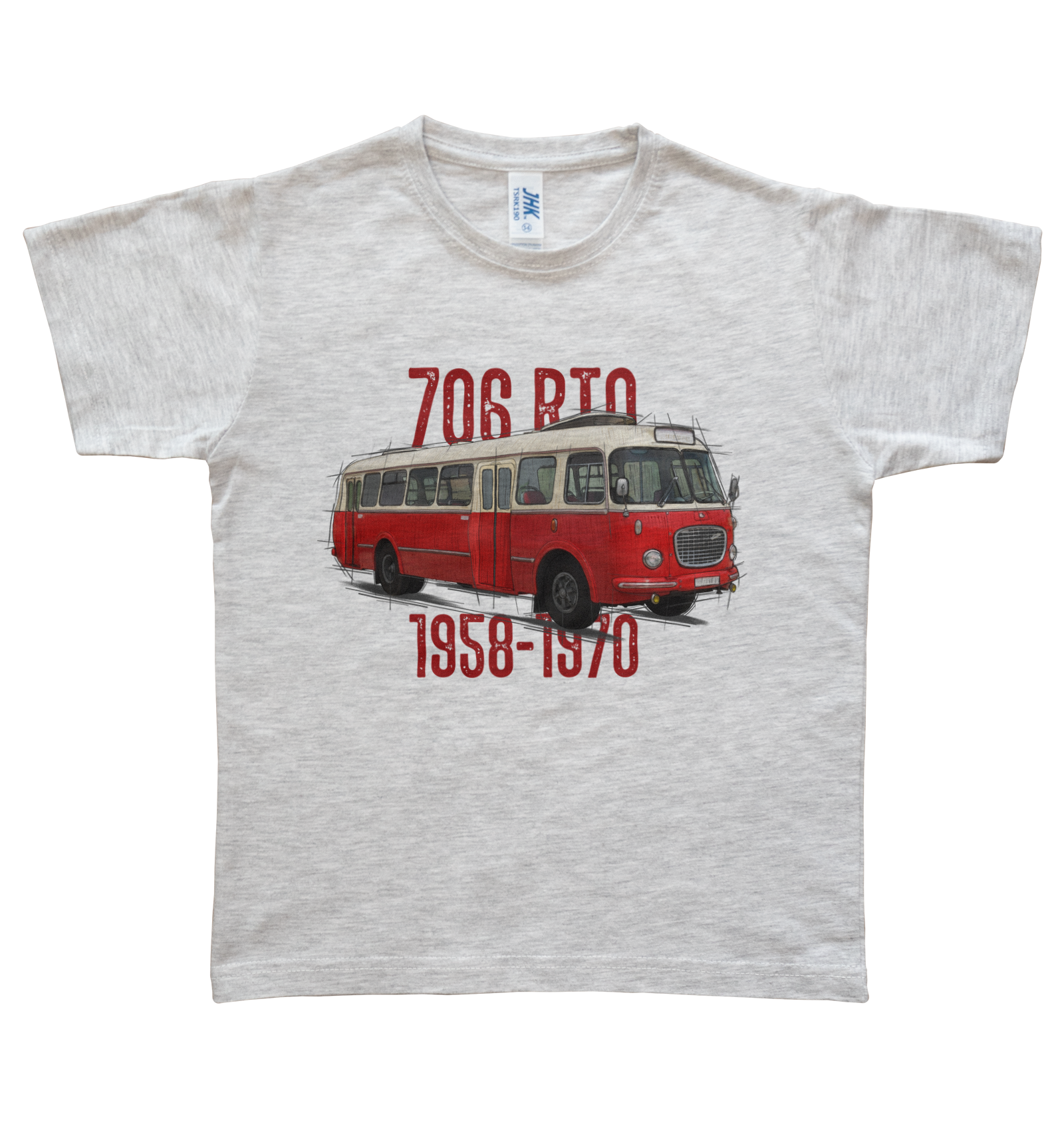 Škoda 706 RTO — koszulka (Kolor koszulki: jasnoszary melanż; Rozmiar: 9 - 11 lat; Rodzaj nadruku: Škoda 706 RTO)