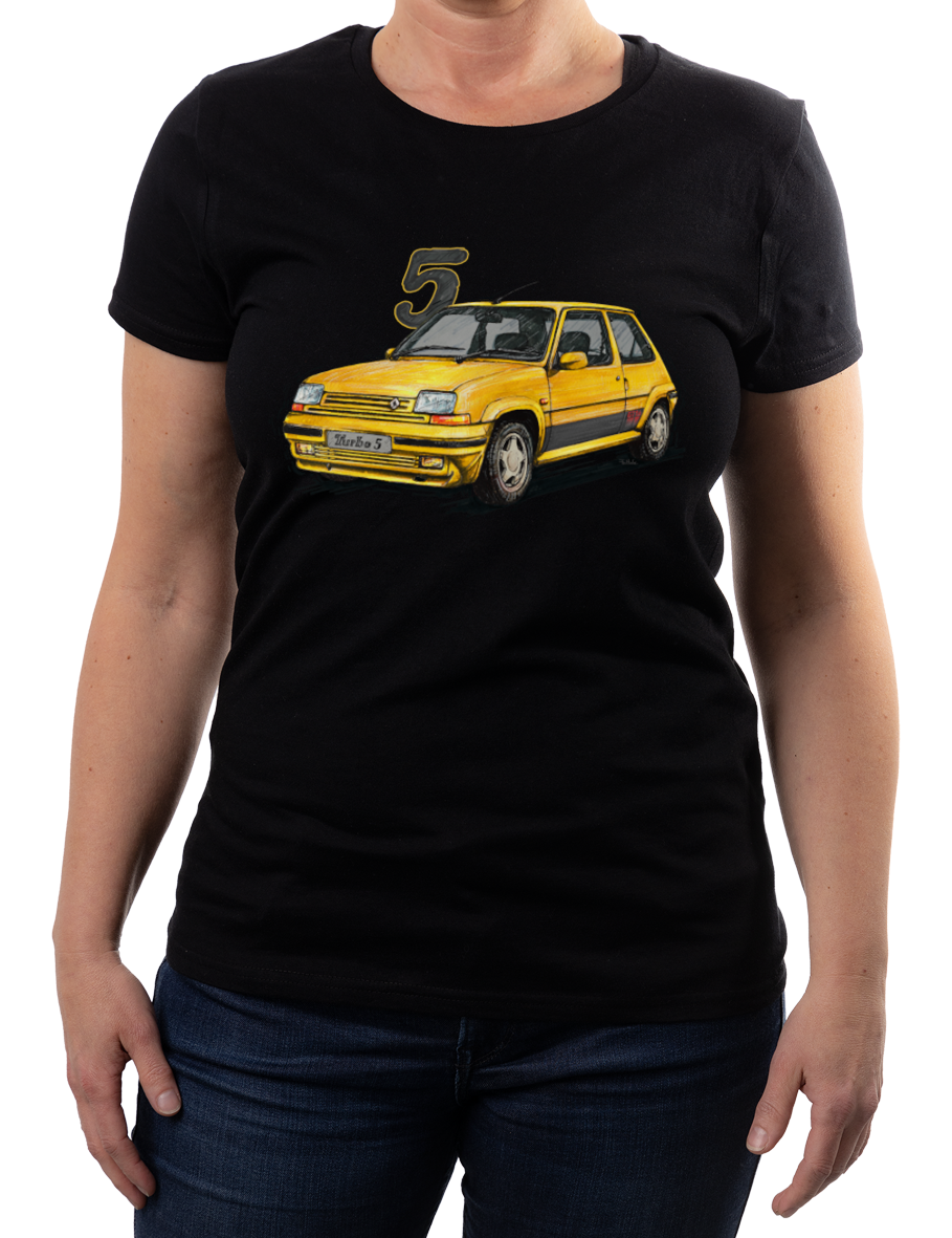 Renault 5 — koszulka (Kolor koszulki: czarny; Rozmiar: L (damska); Rodzaj nadruku: Renault 5)