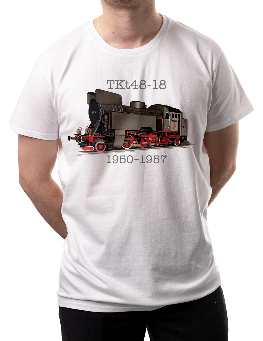 TKt48-18 — koszulka (Kolor koszulki: biały; Rozmiar: 5XL (męska); Rodzaj nadruku: Lokomotywa)