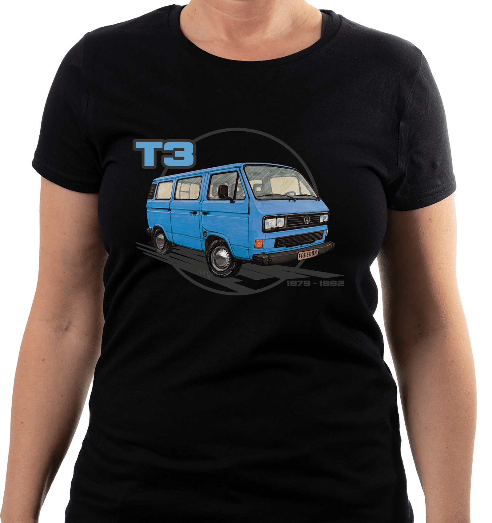 VW T3 — koszulka (Kolor koszulki: czarny; Rozmiar: L (damska); Rodzaj nadruku: VW T3)