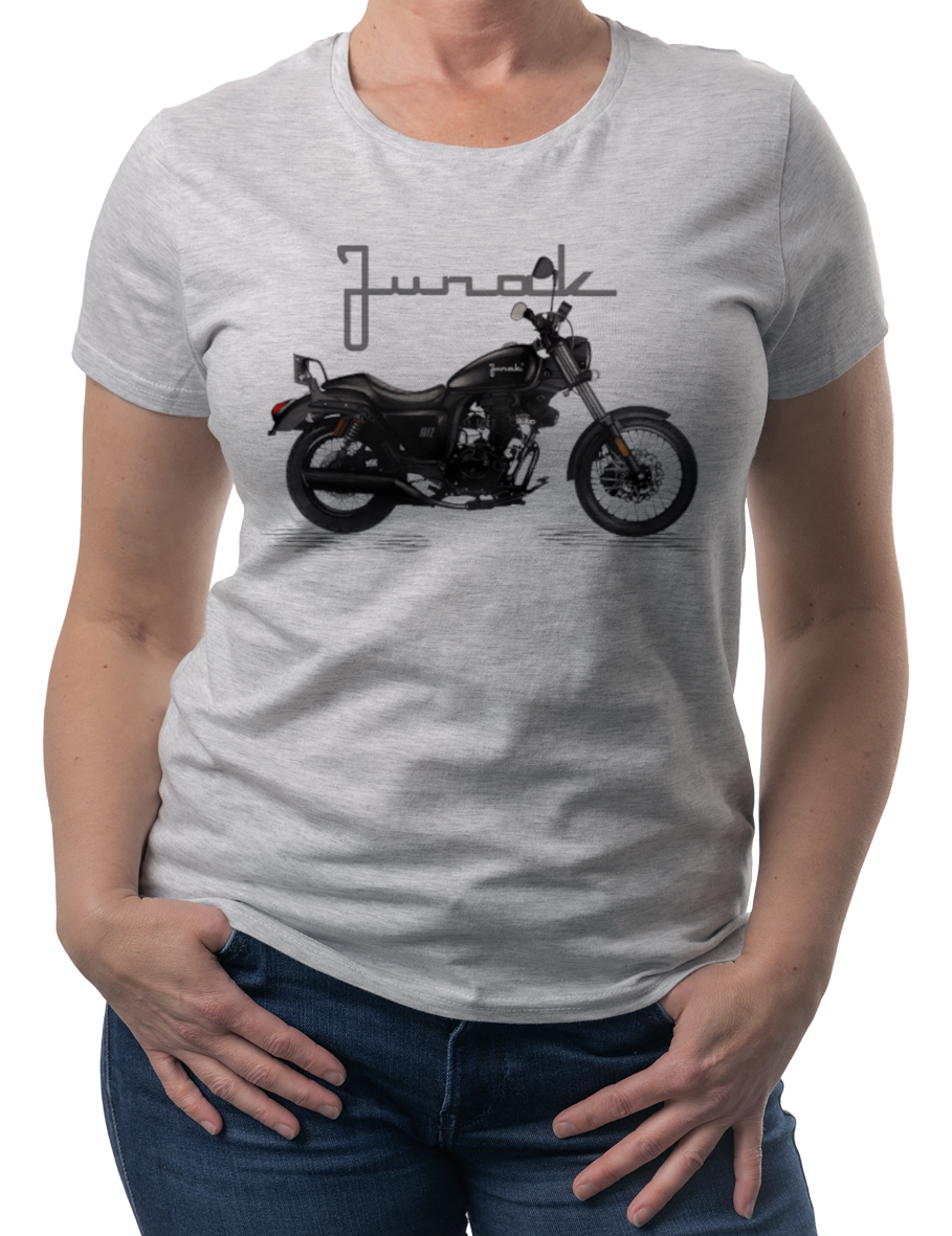 Junak M12 — koszulka (Kolor koszulki: jasnoszary melanż; Rozmiar: L (damska); Rodzaj nadruku: Junak M12)