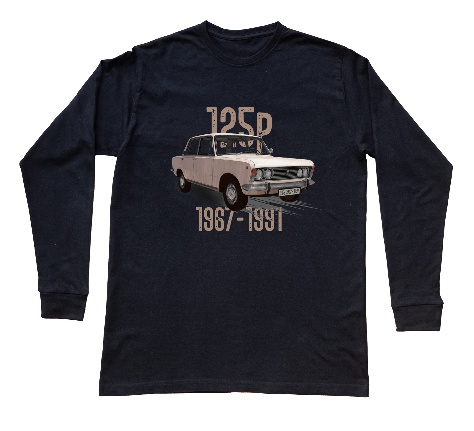 Duży Fiat — bluzka z długim rękawem (Rozmiar: M (dorosła); Kolor koszulki: czarny; Rodzaj nadruku: Duży Fiat)