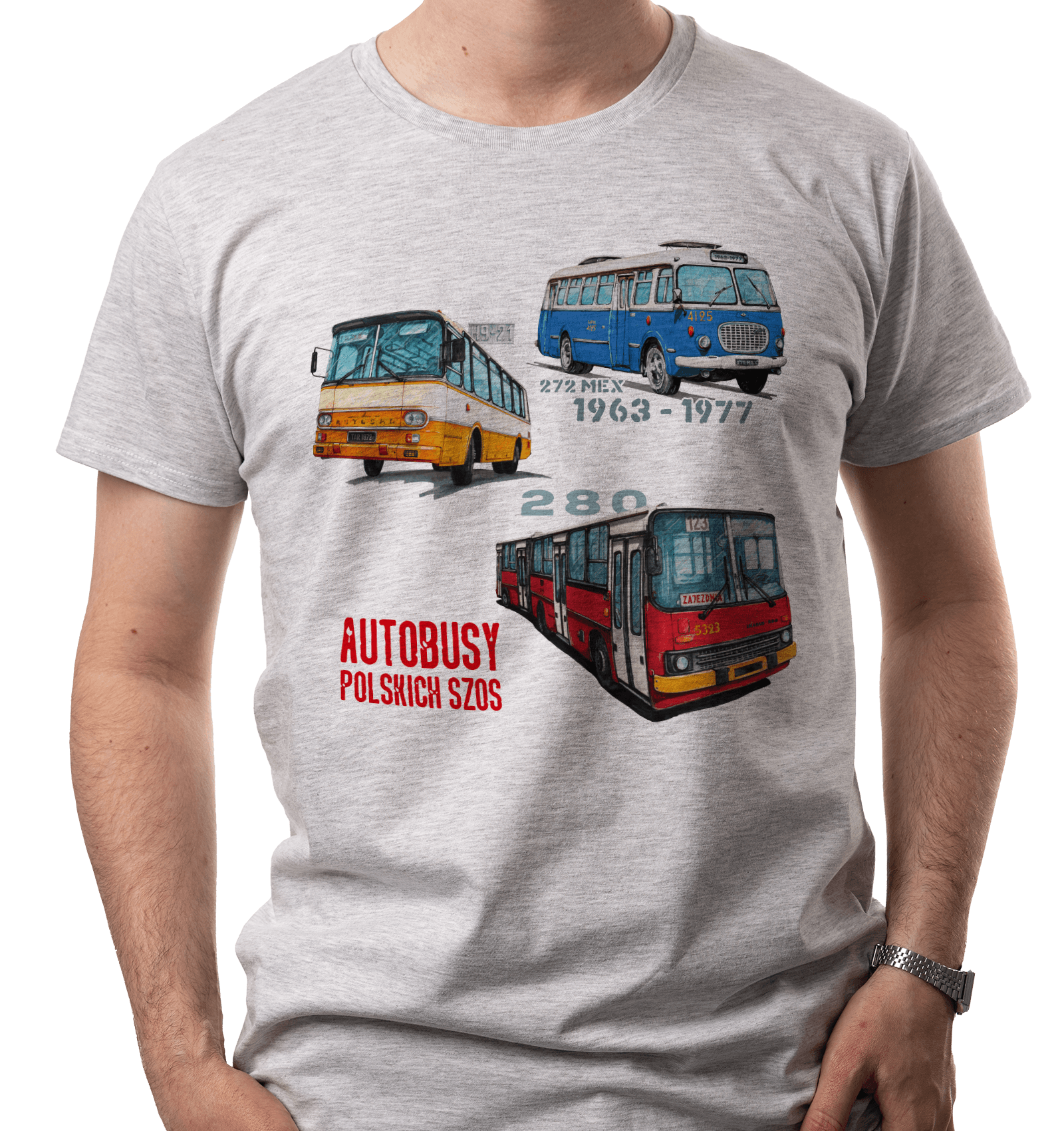 Koszulka dla kierowcy autobusu (Kolor koszulki: jasnoszary melanż; Rozmiar: XXL (męska); Rodzaj nadruku: BUSMIX)