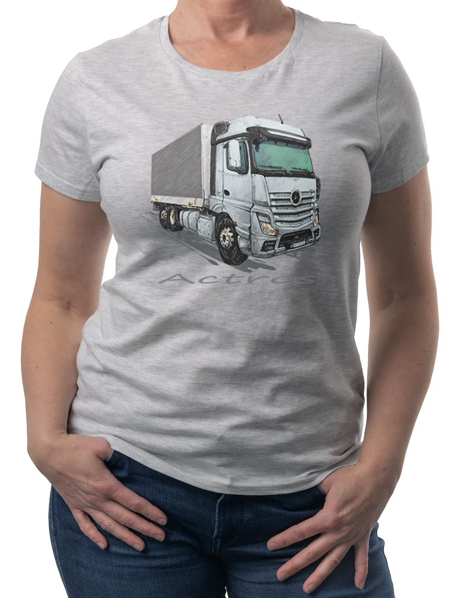 Mercedes-Benz Actros — koszulka (Kolor koszulki: jasnoszary melanż; Rozmiar: L (damska); Rodzaj nadruku: Mercedes-Benz Actros)