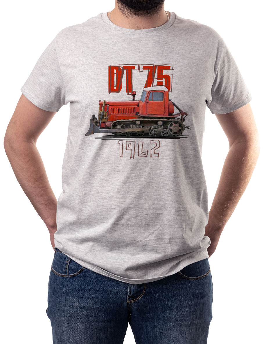 DT-75 — koszulka (Kolor koszulki: jasnoszary melanż; Rozmiar: XL (męska); Rodzaj nadruku: DT-75)