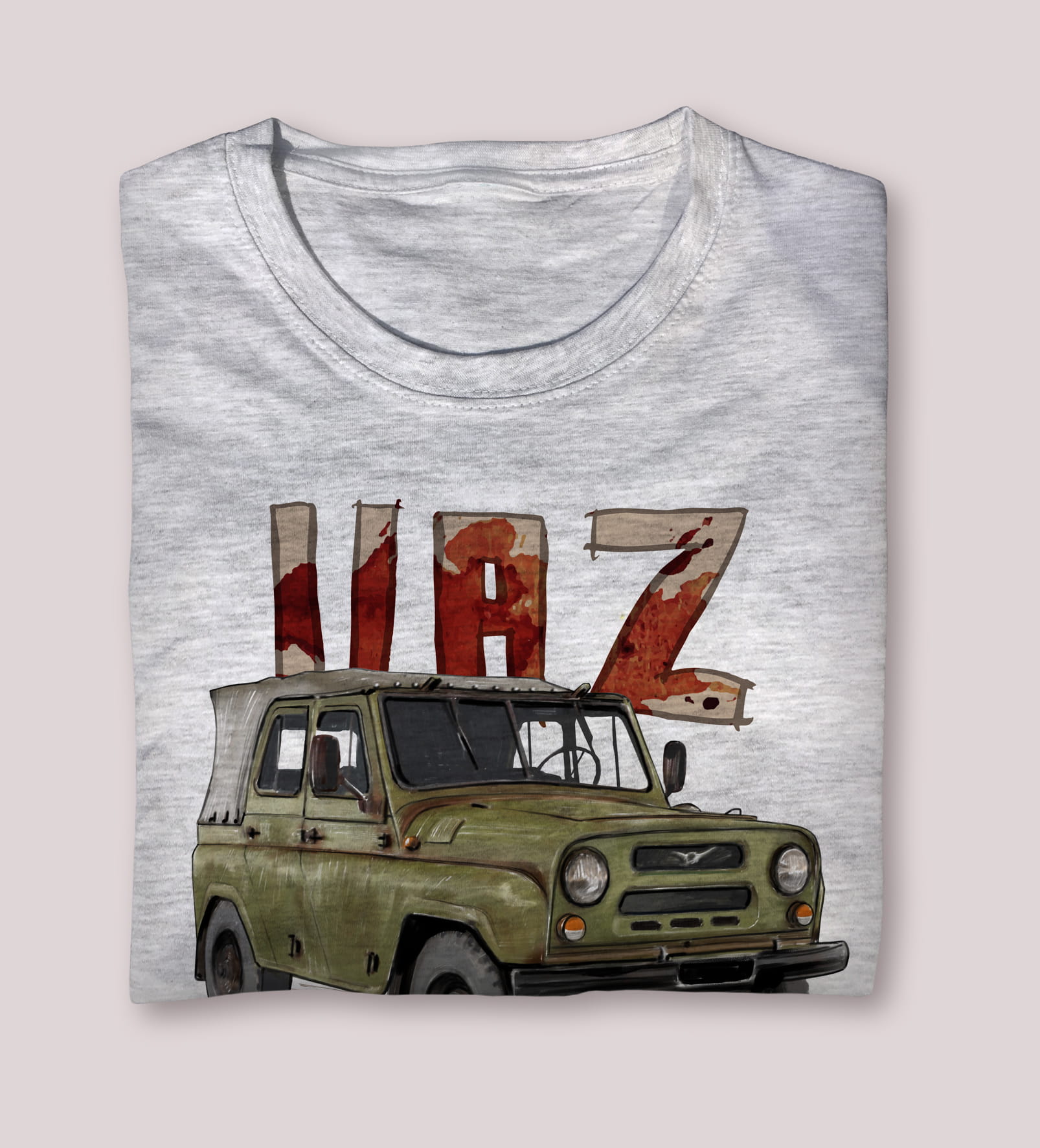 UAZ 469 — koszulka (Kolor koszulki: jasnoszary melanż; Rozmiar: 5XL (męska); Rodzaj nadruku: UAZ)