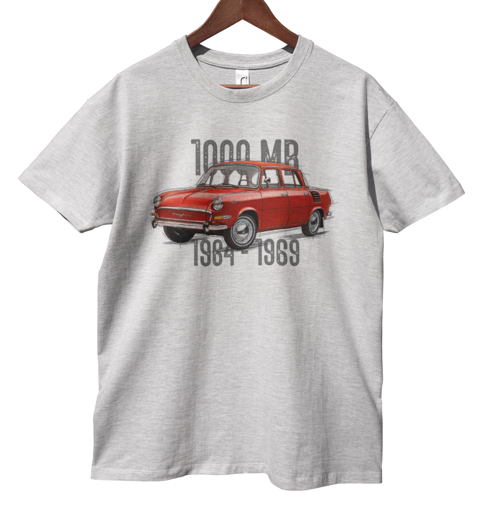 Škoda 1000 MB — koszulka (Kolor koszulki: jasnoszary melanż; Rozmiar: XXL (męska); Rodzaj nadruku: Škoda 1000 MB)