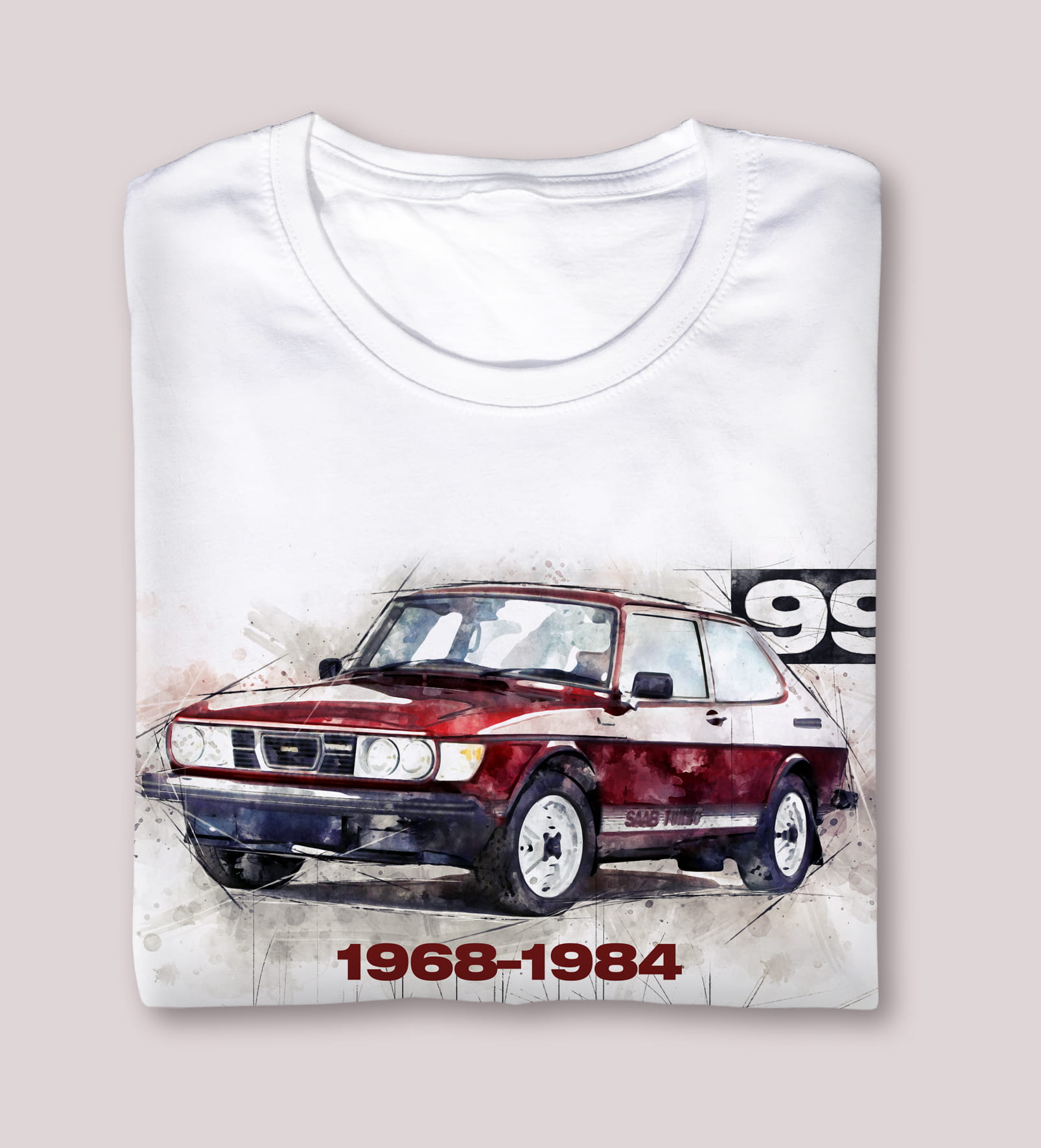 Saab 99 — koszulka (Kolor koszulki: biały; Rozmiar: XS (męska); Rodzaj nadruku: Saab 99)