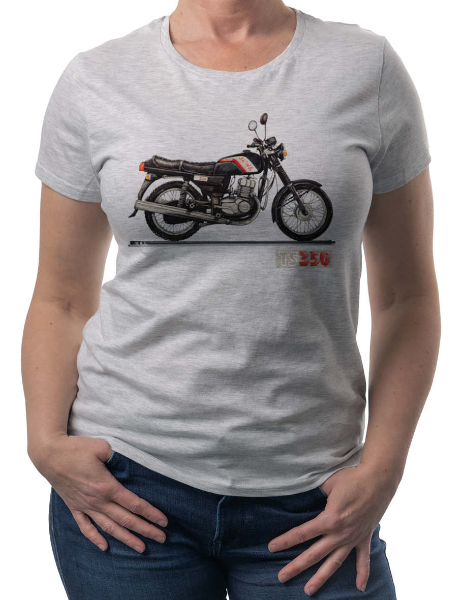 Jawa — koszulka (Kolor koszulki: jasnoszary melanż; Rozmiar: 3XL (damska); Rodzaj nadruku: Jawa)