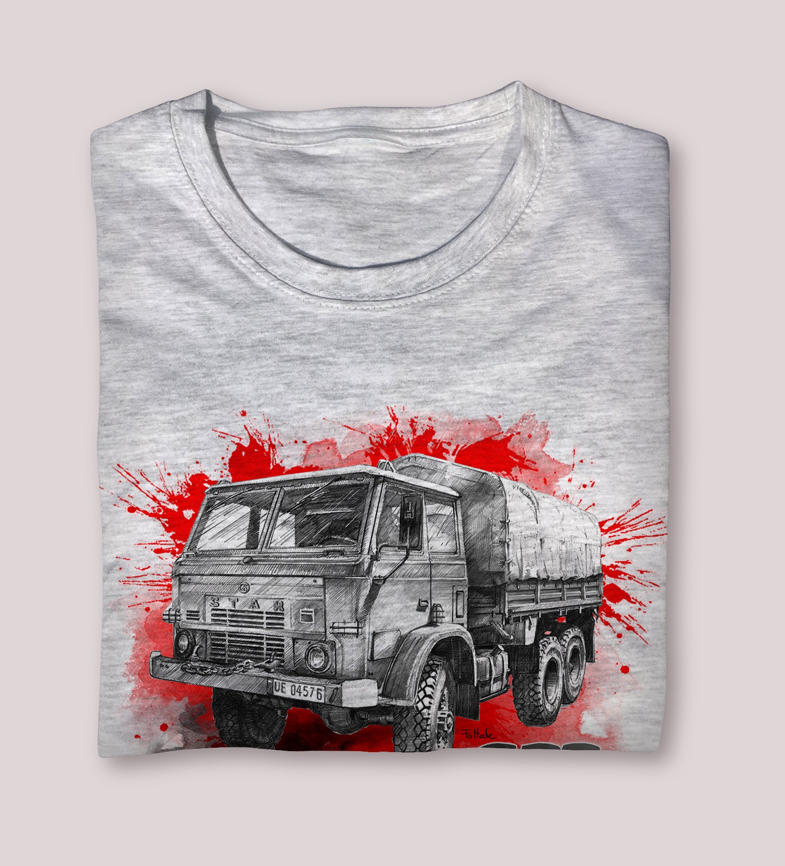 Star 266 — koszulka (Kolor koszulki: jasnoszary melanż; Rozmiar: 7 - 8 lat; Rodzaj nadruku: Star 266)