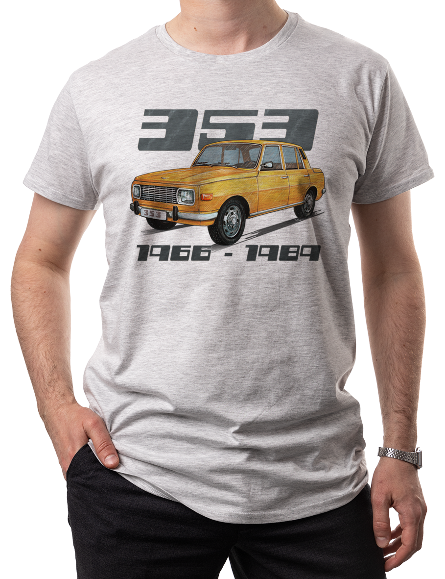 Wartburg — koszulka (Kolor koszulki: jasnoszary melanż; Rozmiar: 3XL (męska); Rodzaj nadruku: Wartburg)